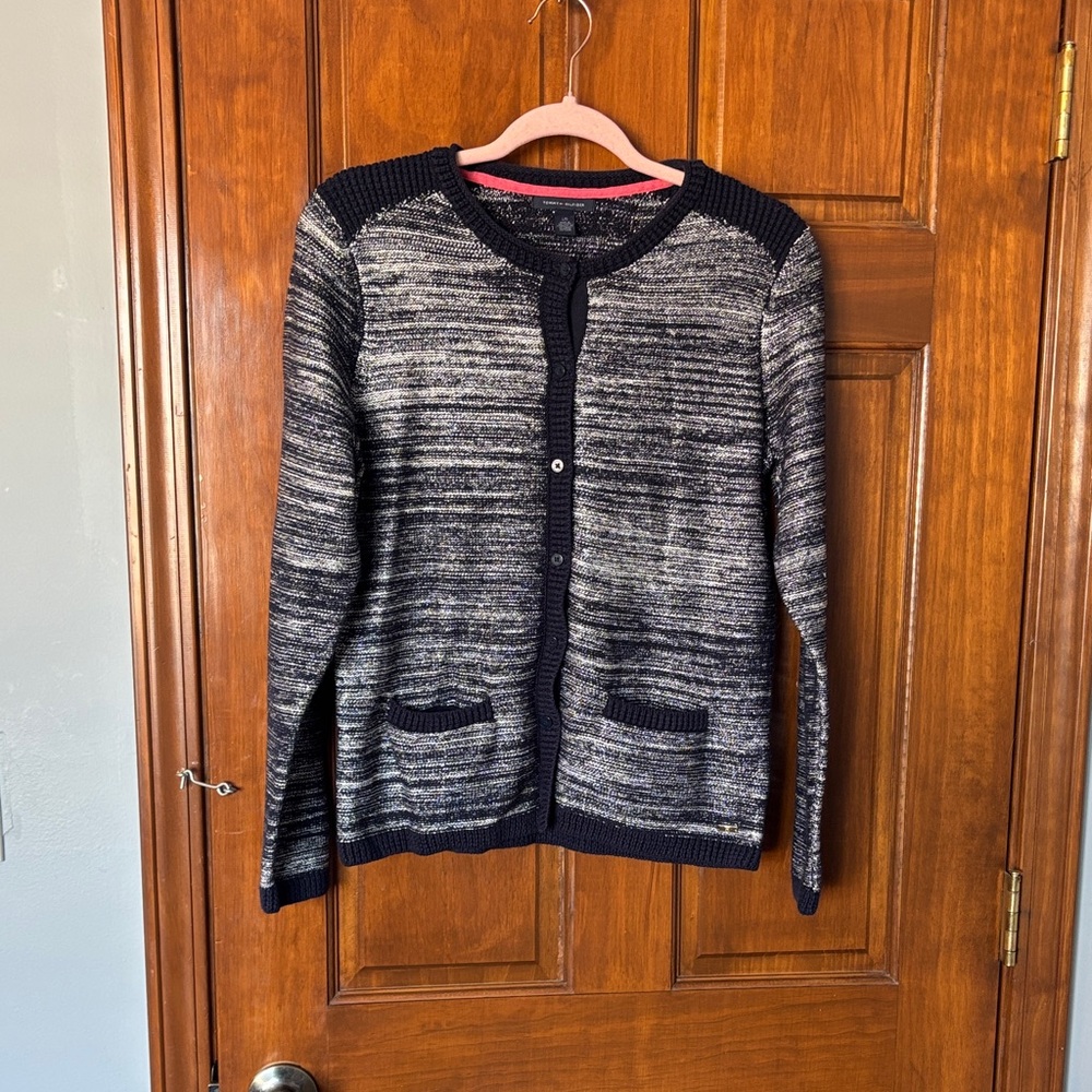 Tommy Hilfiger Navy and Gray Cardigan Size Large